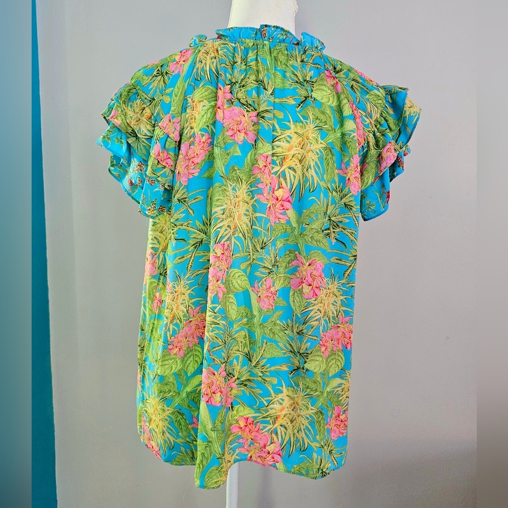 Rose + Olive Vibrant Tropical Blouse - Picture 4 of 6